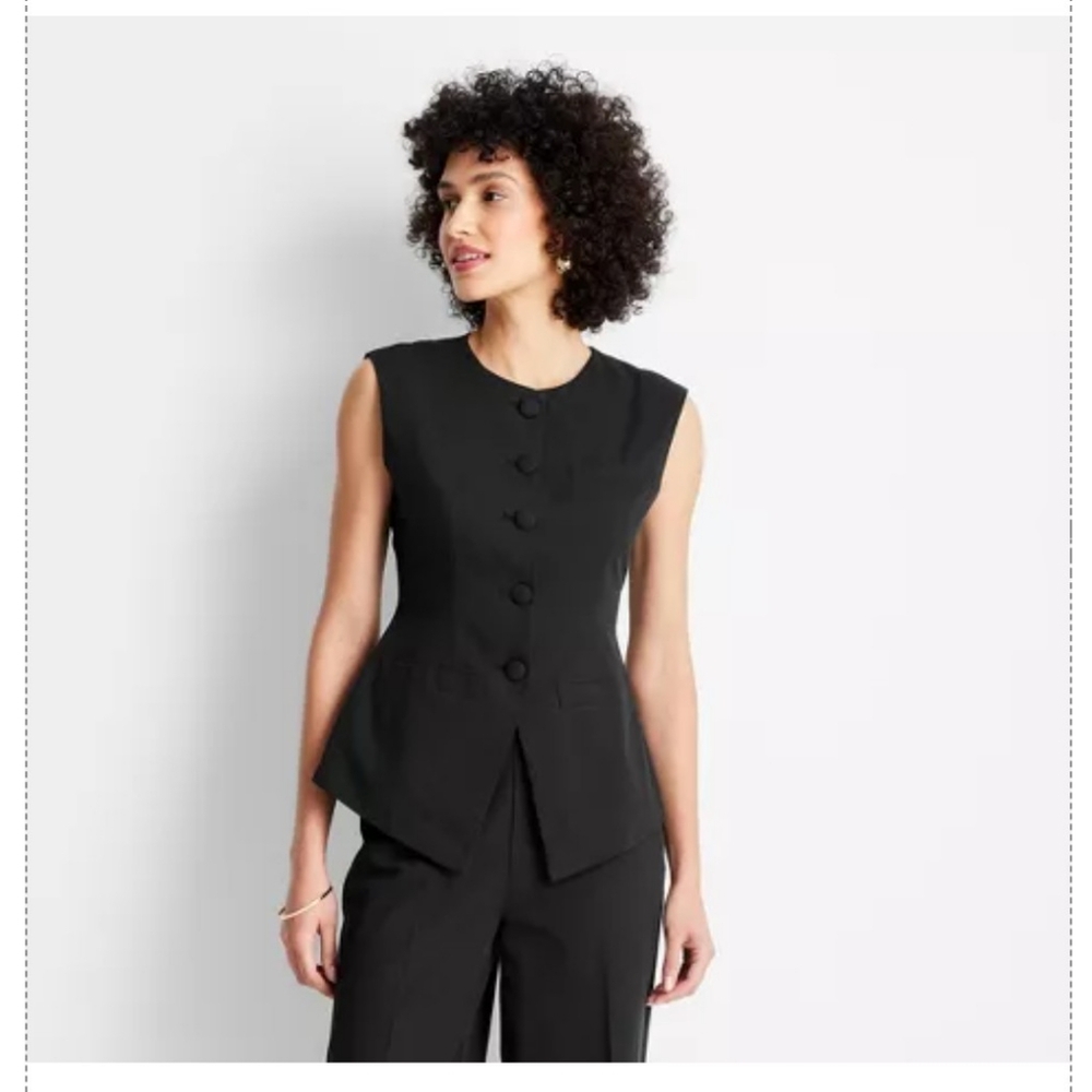 Jenee Naylor Sleeveless Button Front Waistcoat Vest Future Collective Black - Picture 3 of 10